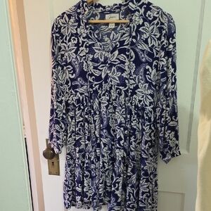 Japna Navy Blue and White Floral Swim Coverup